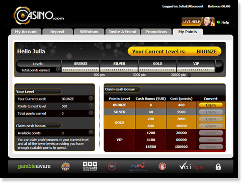 Casino.com Rewards Points