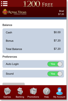 Royal Vegas iOS App My Account