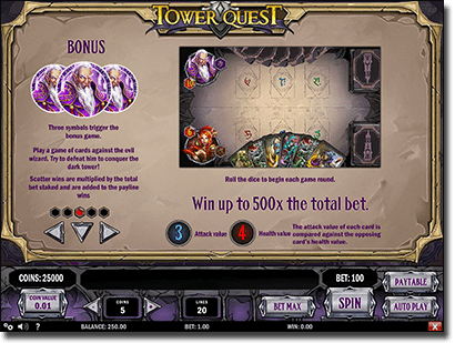 Tower Quest slots bonus features