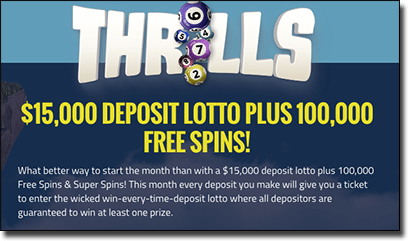 Thrills Casino $15,000 April lottery